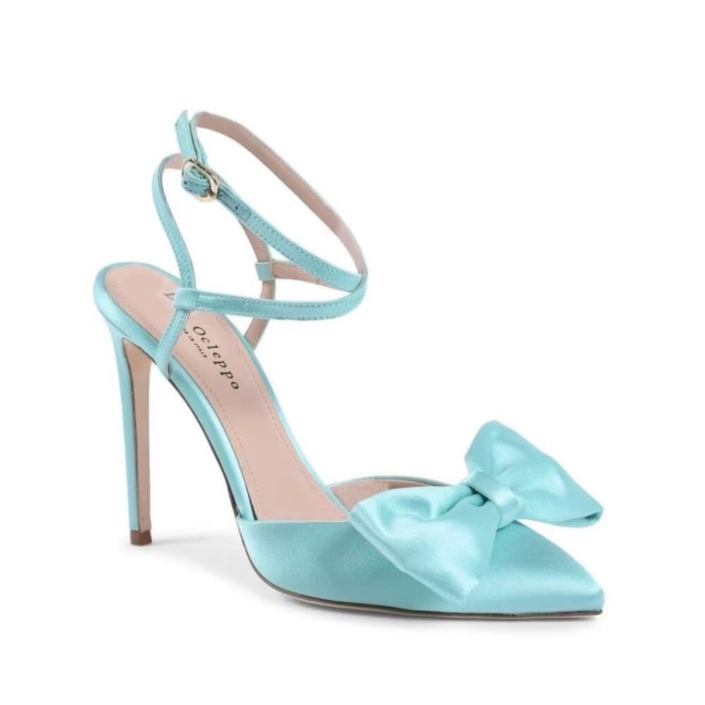 NWT New Dee Ocleppo satin 400 Tiffany verde blue bow heels sz 38